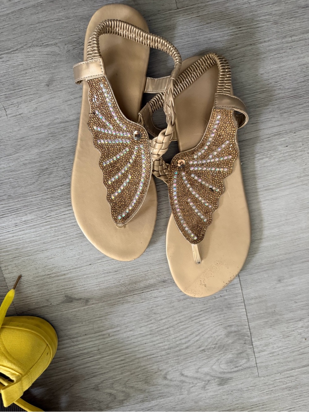 Beaded Butterfly Wing Tan Women's Sandals